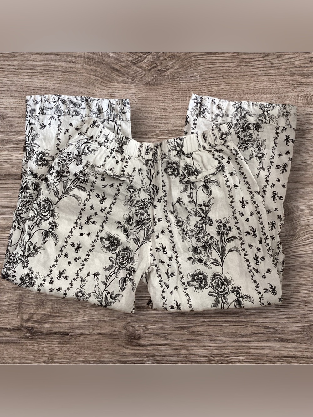 Joie Linen Floral Wide-Leg Pants High Waisted Black & White Size XL - Picture 2 of 8